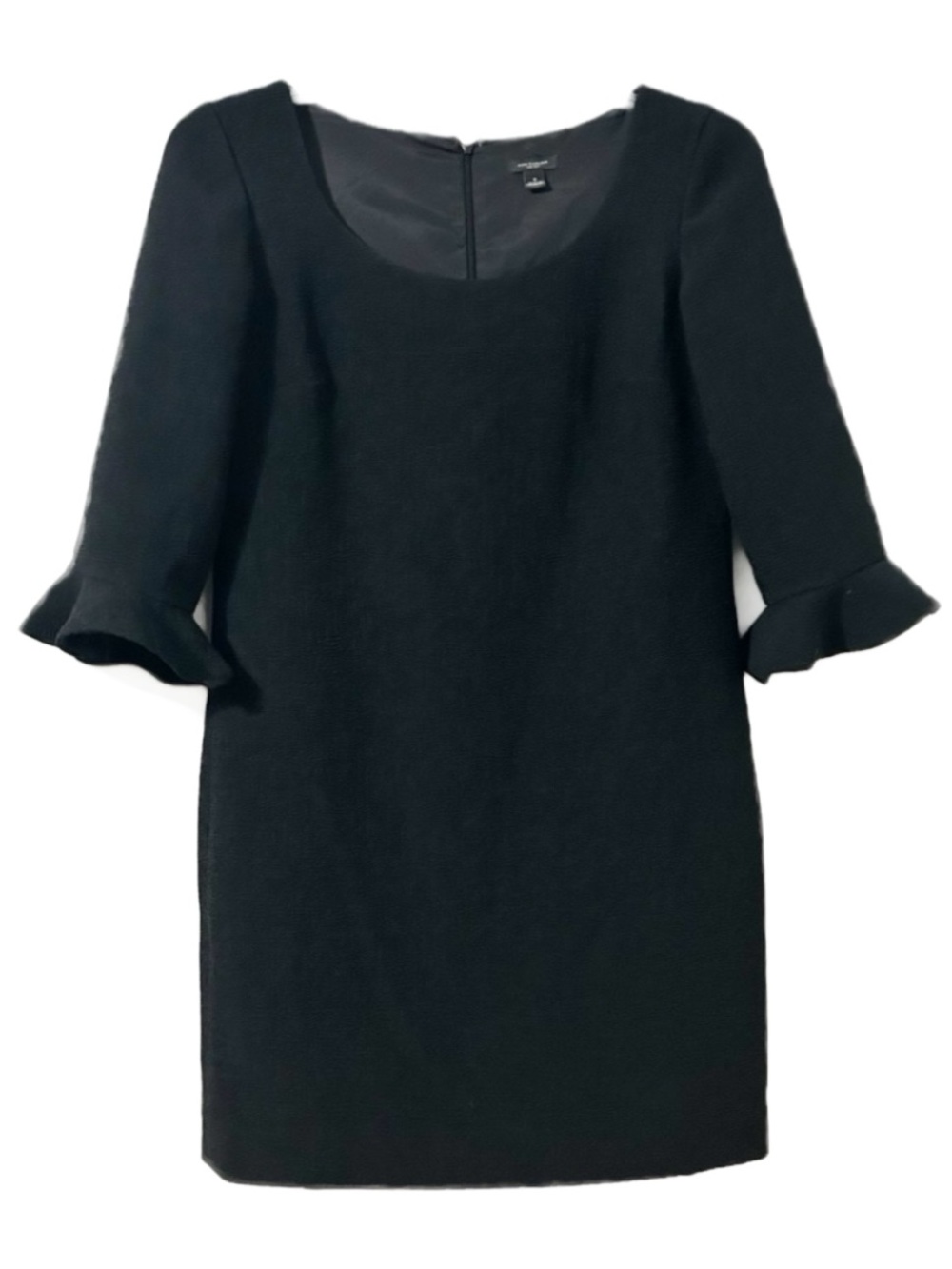 Ann Taylor Little Black Dress Scoop Neck Three-Quarter Sleeves Ruffled Detail